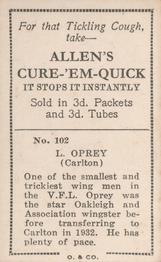1933 Allen's League Footballers #102 Leo Oprey Back